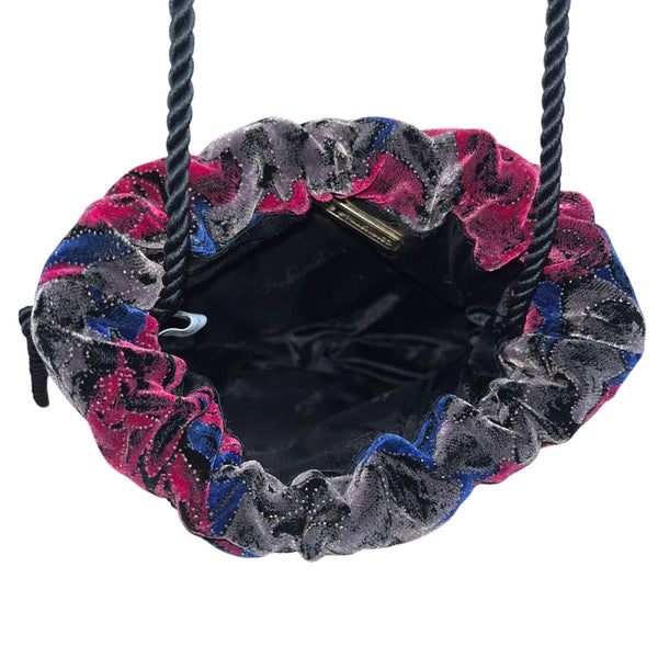 Hashimoto Women’s Floral Beaded Velvet Drawstring Rope Strap Pouch Bag Sz S