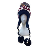 Knit London Beanie Hat With Pom & Braided Ties