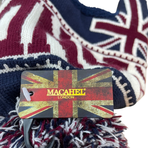 Knit London Beanie Hat With Pom & Braided Ties