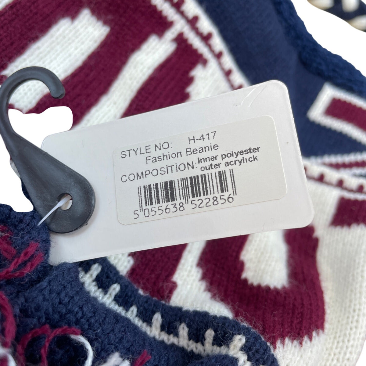Knit London Beanie Hat With Pom & Braided Ties
