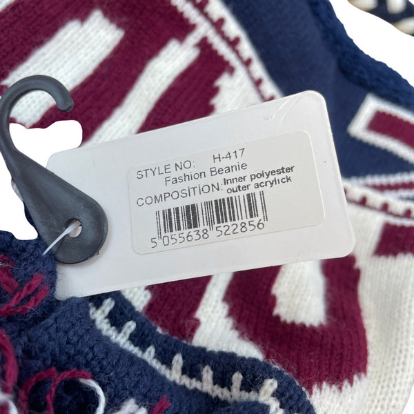 Knit London Beanie Hat With Pom & Braided Ties