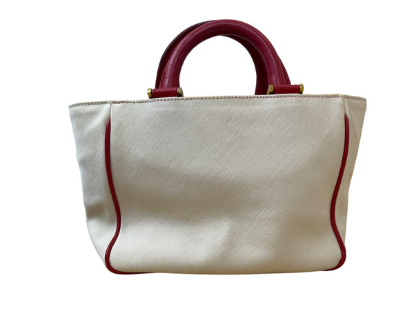 Iceberg Womens Cream/Red Canvas & Leather Cherry Print Tote Bag Medium