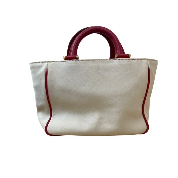 Iceberg Womens Cream/Red Canvas & Leather Cherry Print Tote Bag Medium