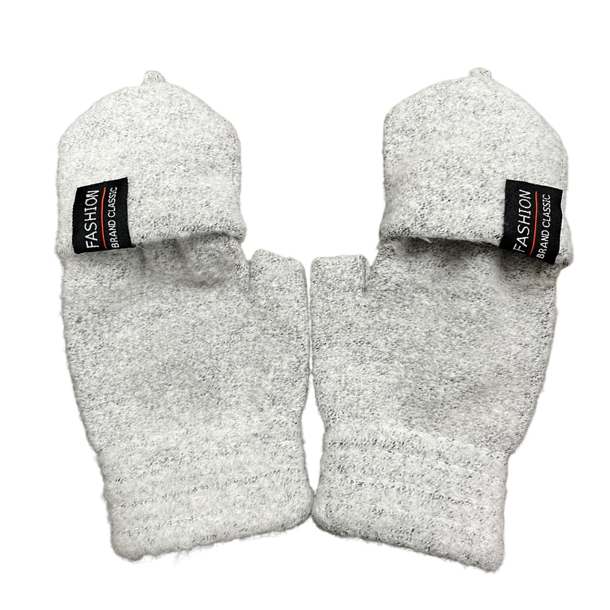 Fashion Brand Classic Unisex Light Gray Wool Blend Convertible Fingerless Gloves With Button Closure