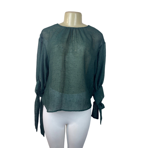 Zara Women's Green Tied Cuff Blouse Sz XS