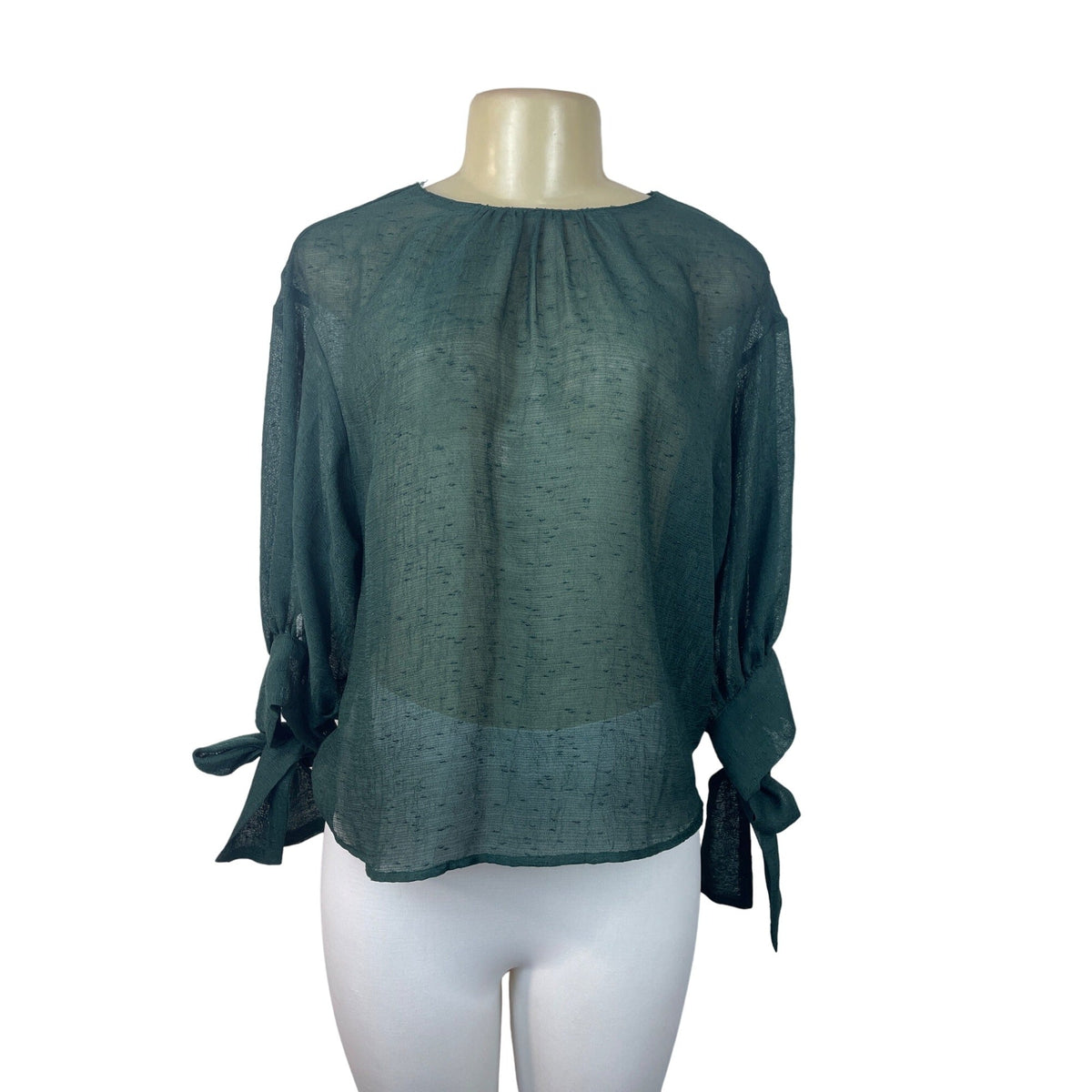 Zara Women's Green Tied Cuff Blouse Sz XS