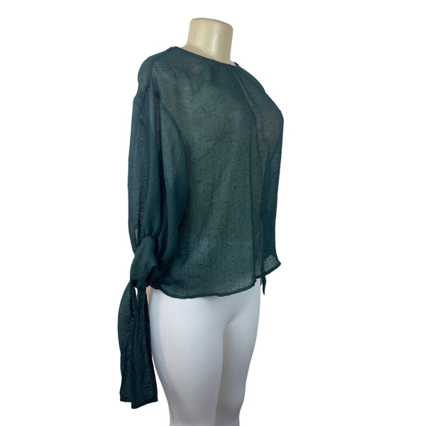 Zara Women's Green Tied Cuff Blouse Sz XS