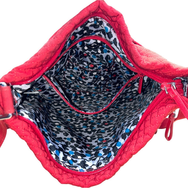 Vera Bradley Red Quilted Adjustable Strap & Zippered Compartments Crossbody Bag