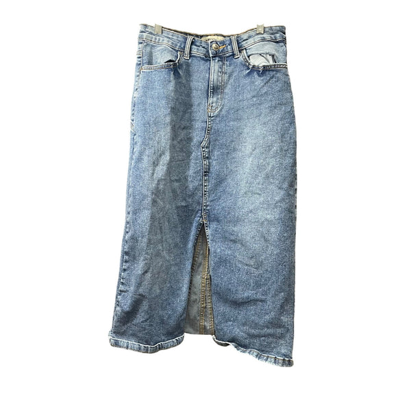 Lovegen Womens Blue Denim Midi Skirt Front Slit Casual Fit Size 7/29