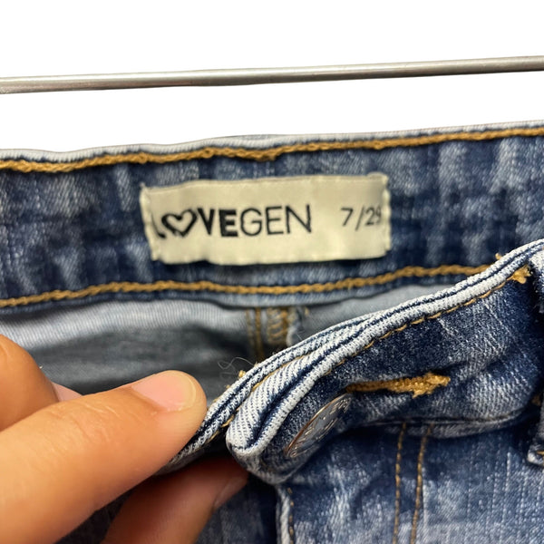 Lovegen Womens Blue Denim Midi Skirt Front Slit Casual Fit Size 7/29