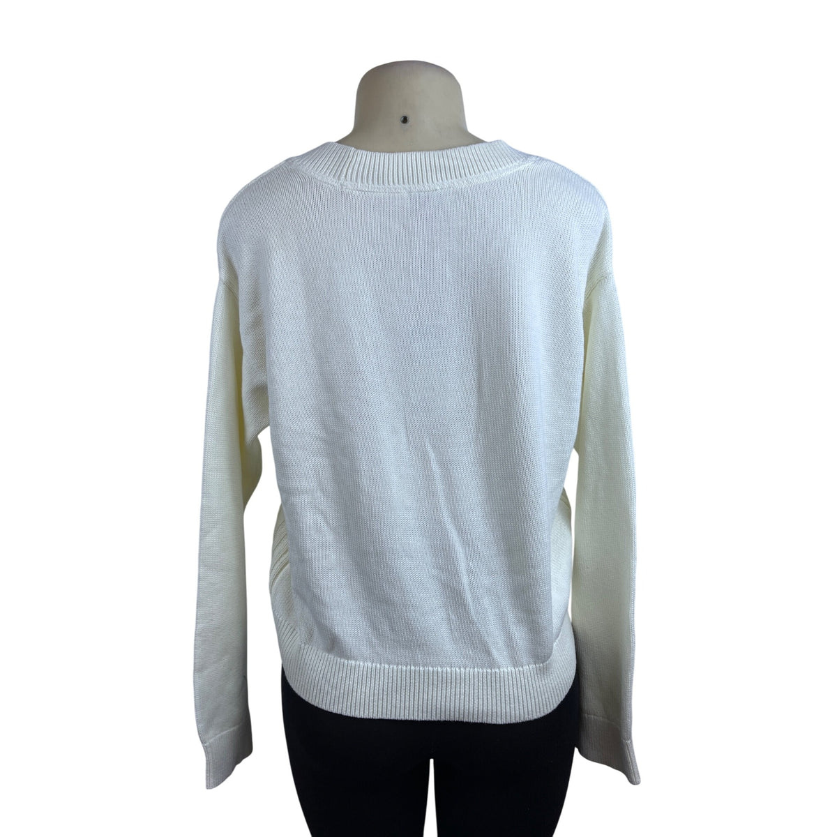 Tommy Hilfiger Women's White Knit V Neck Sweater Cable Pattern Cozy Size M