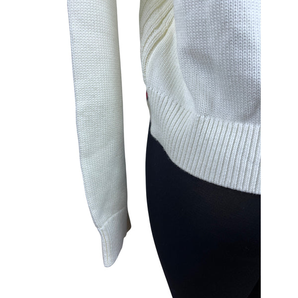 Tommy Hilfiger Women's White Knit V Neck Sweater Cable Pattern Cozy Size M