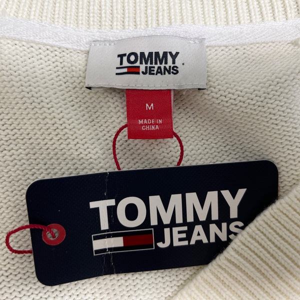 Tommy Hilfiger Women's White Knit V Neck Sweater Cable Pattern Cozy Size M