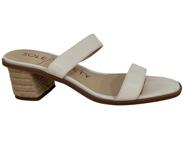 Sole Society Womens White Two-Strap Sandals With Braided Block Heel Size 9M