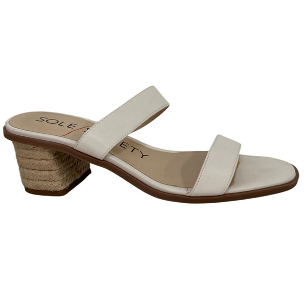 Sole Society Womens White Two-Strap Sandals With Braided Block Heel Size 9M