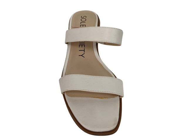Sole Society Womens White Two-Strap Sandals With Braided Block Heel Size 9M