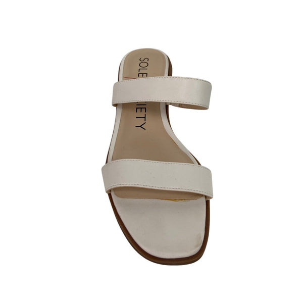 Sole Society Womens White Two-Strap Sandals With Braided Block Heel Size 9M