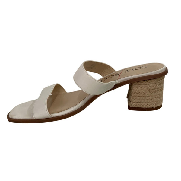 Sole Society Womens White Two-Strap Sandals With Braided Block Heel Size 9M