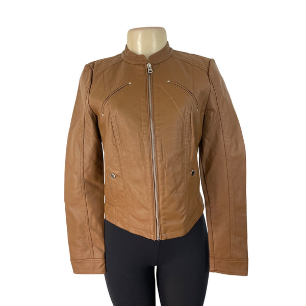 Vero Moda Women's Brown Faux Leather Jacket With Various Pockets Sz S - New