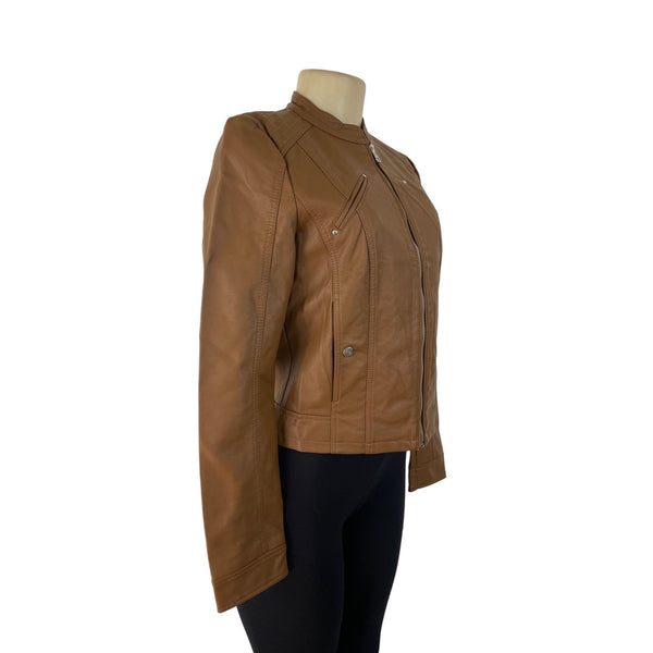 Vero Moda Women's Brown Faux Leather Jacket With Various Pockets Sz S - New