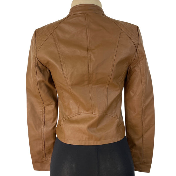 Vero Moda Women's Brown Faux Leather Jacket With Various Pockets Sz S - New