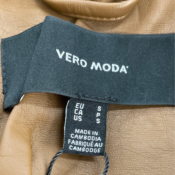 Vero Moda Women's Brown Faux Leather Jacket With Various Pockets Sz S - New