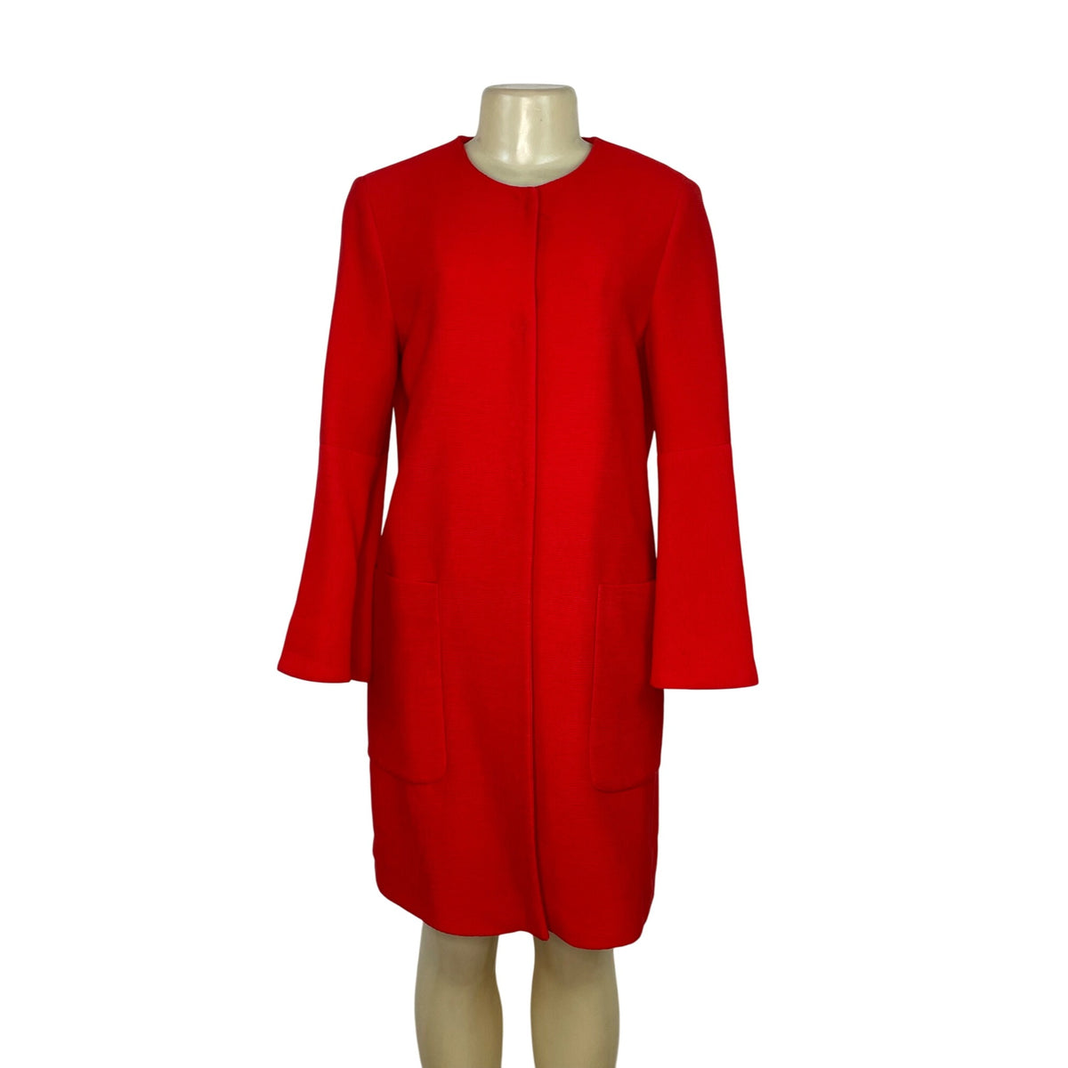 Zara Women’s Red Long Sleeve Open Front Coat With Pockets Sz M