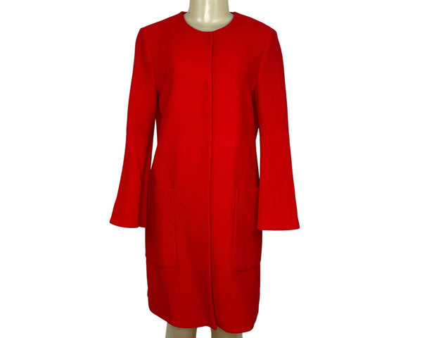 Zara Women’s Red Long Sleeve Open Front Coat With Pockets Sz M