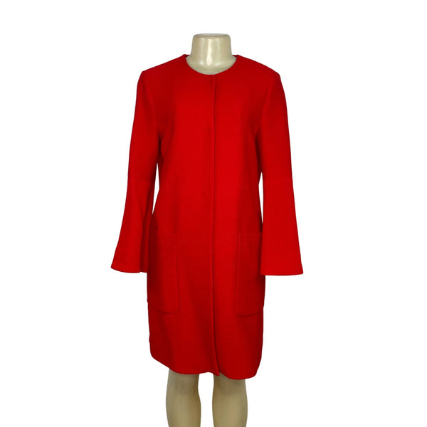 Zara Women’s Red Long Sleeve Open Front Coat With Pockets Sz M