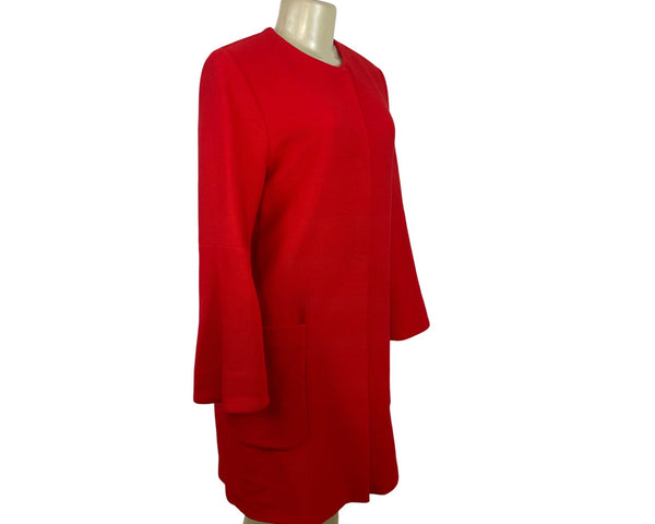 Zara Women’s Red Long Sleeve Open Front Coat With Pockets Sz M