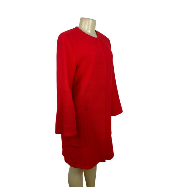 Zara Women’s Red Long Sleeve Open Front Coat With Pockets Sz M