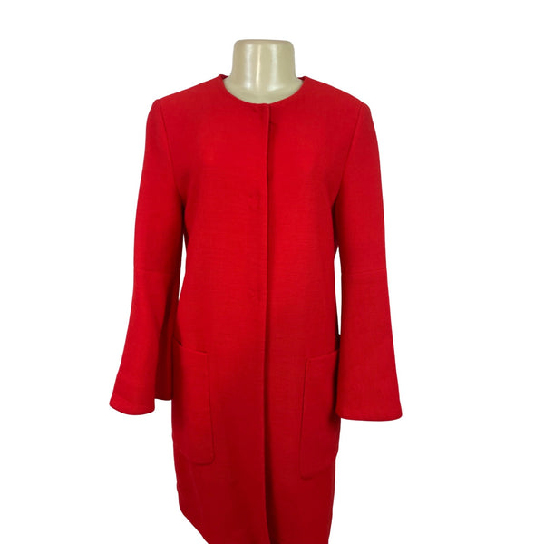 Zara Women’s Red Long Sleeve Open Front Coat With Pockets Sz M