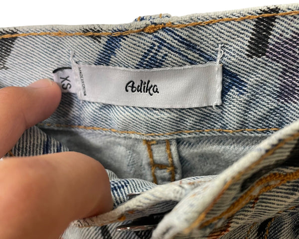 Adika XS Gray Cotton Graphic Print High-Waisted Wide-Leg Jeans Fun Casual Style