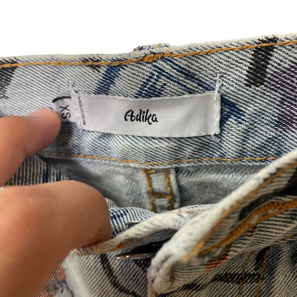 Adika XS Gray Cotton Graphic Print High-Waisted Wide-Leg Jeans Fun Casual Style