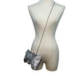 Silver Satin Evening Clutch With Rose Detail & Chain Strap For Women Sz S