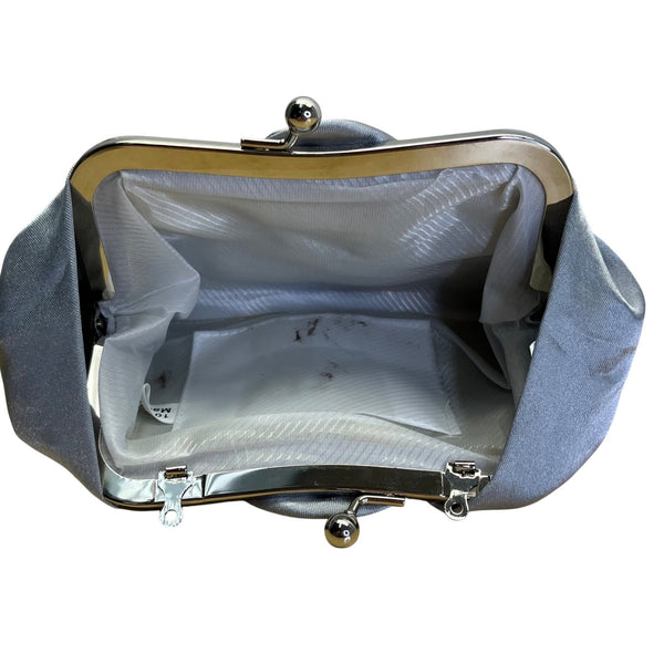 Silver Satin Evening Clutch With Rose Detail & Chain Strap For Women Sz S