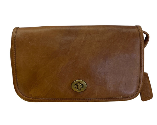 Vintage Coach Brown Leather NYC Clutch Crossbody Bag