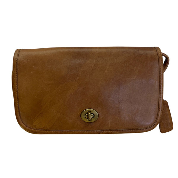 Vintage Coach Brown Leather NYC Clutch Crossbody Bag