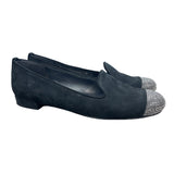Stuart Weitzman Women's Black Suede Rhinestone Cap Toe Flat Shoes Sz 8M