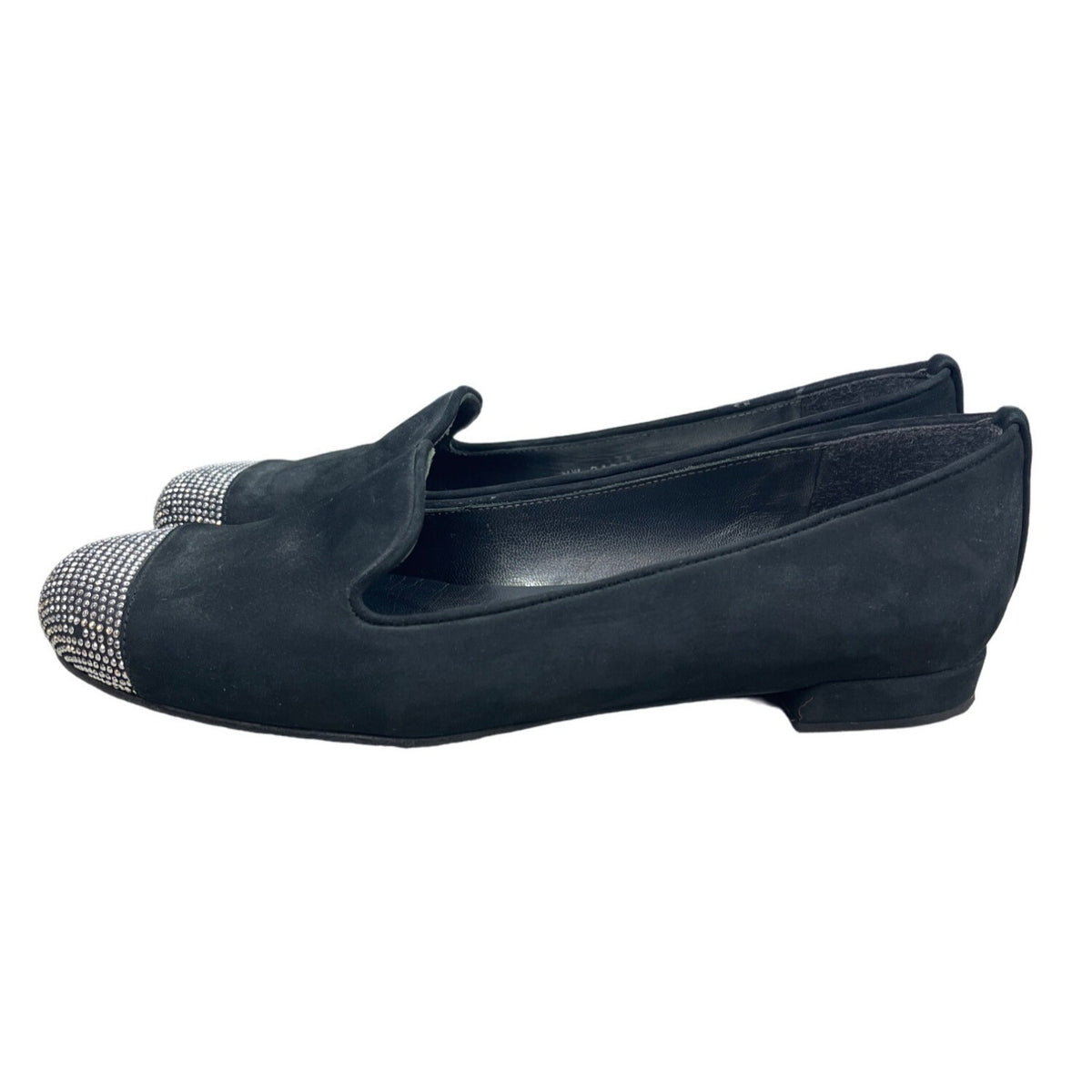 Stuart Weitzman Women's Black Suede Rhinestone Cap Toe Flat Shoes Sz 8M