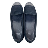 Stuart Weitzman Women's Black Suede Rhinestone Cap Toe Flat Shoes Sz 8M