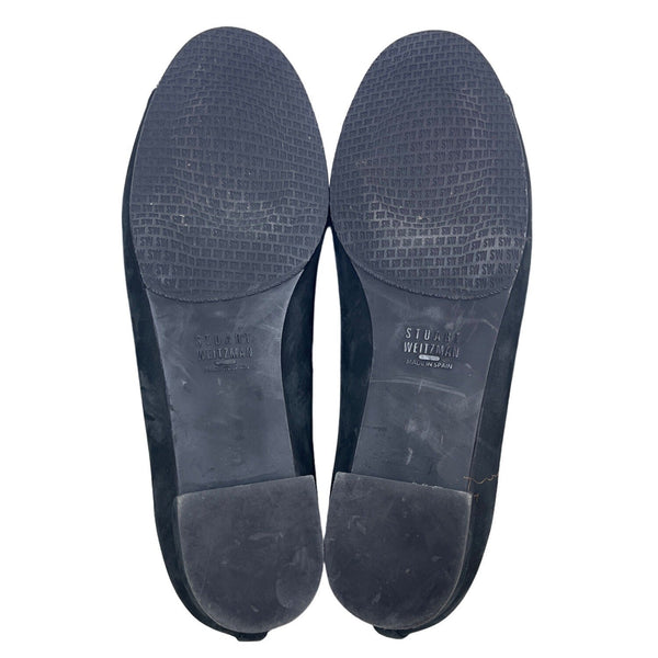 Stuart Weitzman Women's Black Suede Rhinestone Cap Toe Flat Shoes Sz 8M