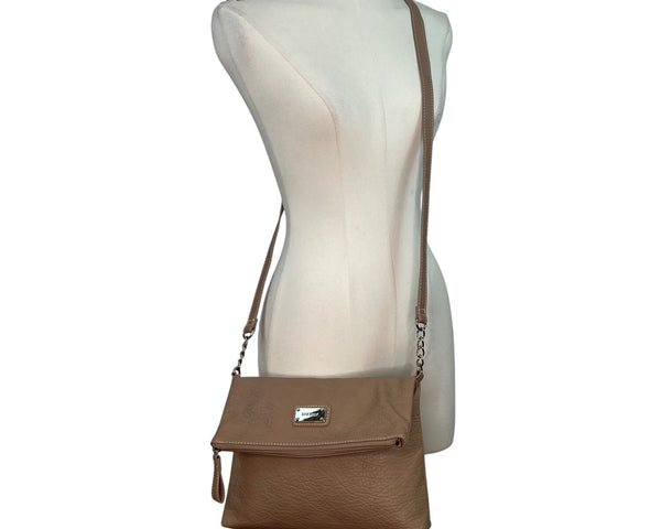 Nine West Taupe Faux Leather Fold-Over Flap Crossbody Bag Sz M