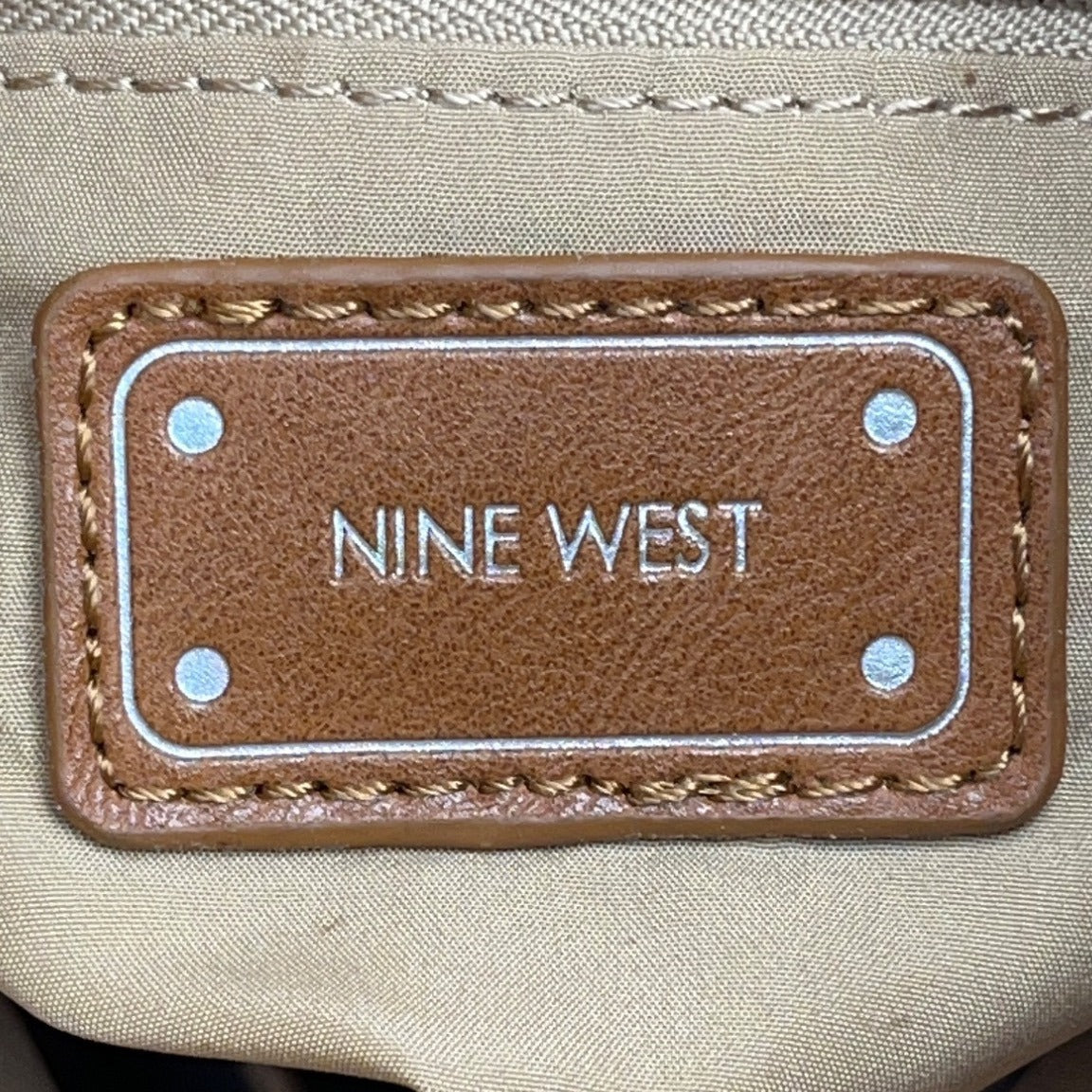 Nine West Taupe Faux Leather Fold-Over Flap Crossbody Bag Sz M