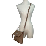 Nine West Taupe Faux Leather Fold-Over Flap Crossbody Bag Sz M