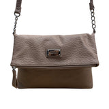 Nine West Taupe Faux Leather Fold-Over Flap Crossbody Bag Sz M