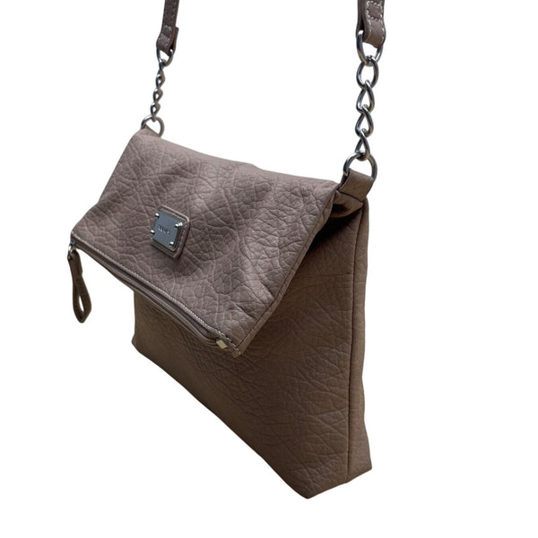 Nine West Taupe Faux Leather Fold-Over Flap Crossbody Bag Sz M