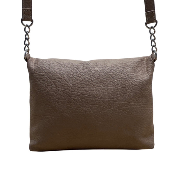 Nine West Taupe Faux Leather Fold-Over Flap Crossbody Bag Sz M