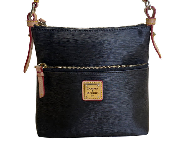Dooney & Bourke Black Leather Adjustable Strap & Front Zipper Crossbody Bag