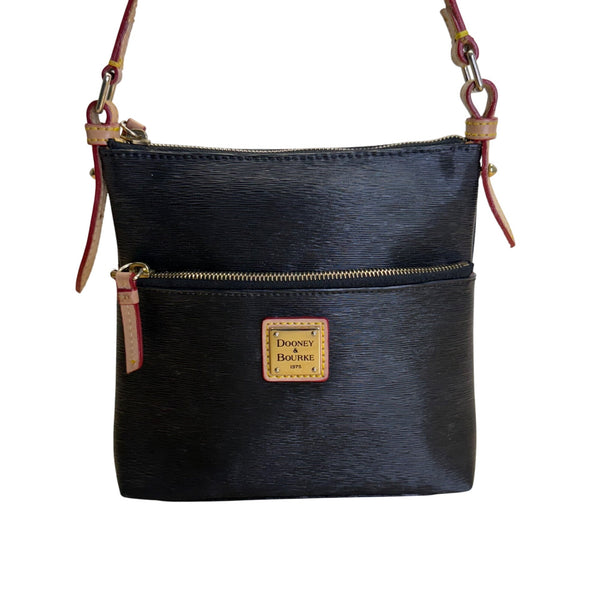 Dooney & Bourke Black Leather  Adjustable Strap & Front Zipper Crossbody Bag